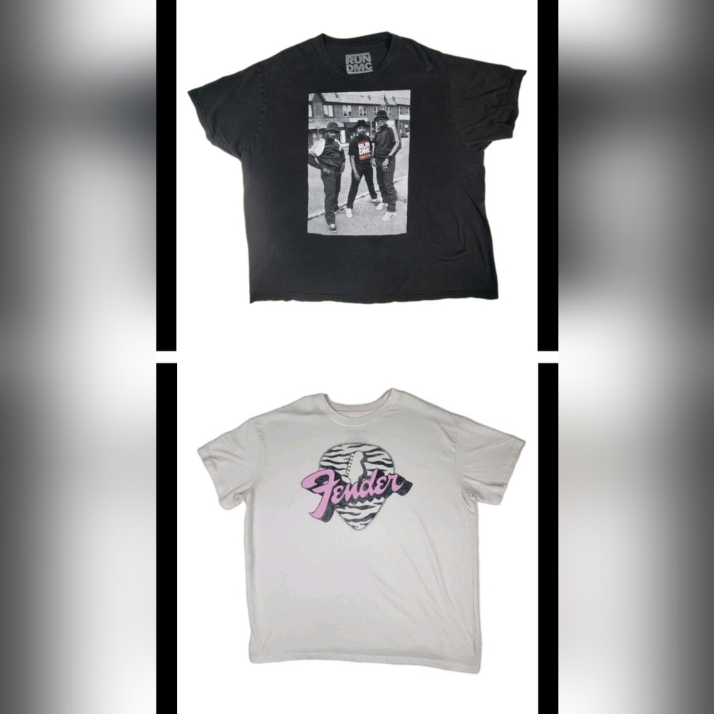 Band T-shirts Rap Rock & Roll Graphic Print Lot Of 2 Sz XXL 2X Run DMC Fender